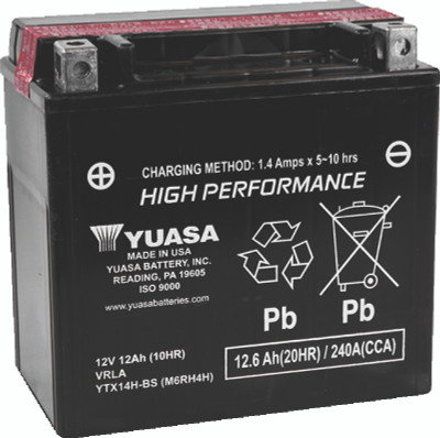 Yuasa YTX14H-BS High Performance AGM maintenance free powersports battery YUAM6RH4H with separate acid pack strip