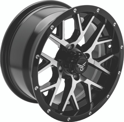 QuadBoss Barbwire 14x7 Wheel - 5+2 Offset, 4/110 Bolt Pattern, Black Machined Finish