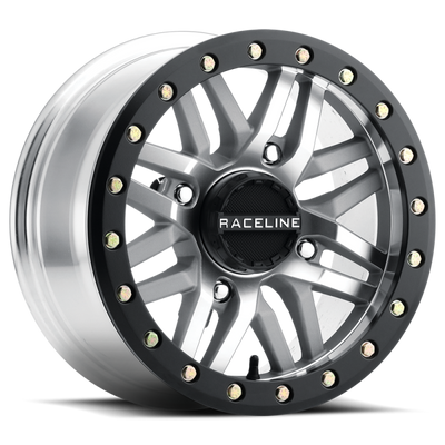 Raceline A91MA Ryno 15x7 Inch Beadlock Wheel with Black Ring and Machined Finish