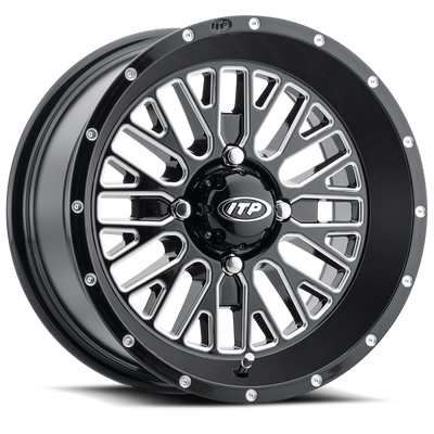 ITP Momentum 14x7 PowerSports Wheel with 4x137 Bolt Pattern and 30mm Offset in Black with Milled Accents