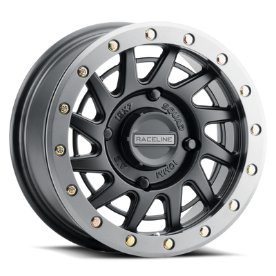 Raceline A12BG Squad 15x7 Inch Beadlock Wheel for Powersports - Black & Gunmetal Ring, 4x137 Bolt Pattern, 38mm Offset