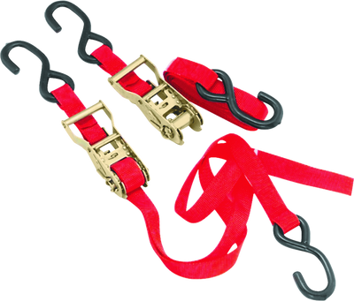BikeMaster 1 Inch Ratchet Tie-Downs in Red – Heavy-Duty Nylon Cargo Straps, Secure Tie-Downs for Powersports Equipment