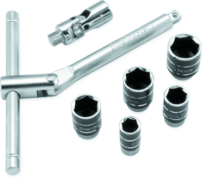 BikeMaster 1/4 inch Drive Compact Sliding and Folding T-Handle Set with 6-Point Sockets