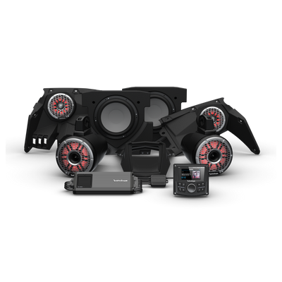 Rockford Fosgate X317-STG6 Stage-6 1000W audio system with under-seat subwoofers and overhead roll cage speaker cans for Can-Am Maverick X3