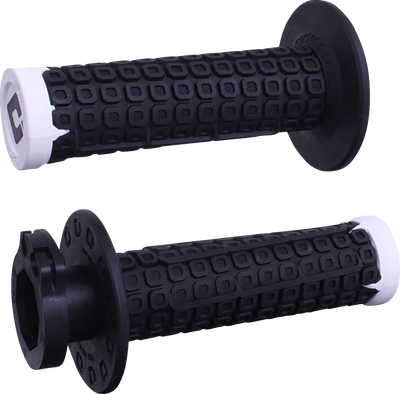 ODI Nomad Lock-On v2.1 black and white grips with D3O vibration damping material and silver aluminum clamps