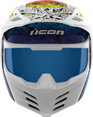 ICON Elsinore Doodle 3 White XL Helmet - Model 0104-3441 with MX Shield and Modular Face Mask