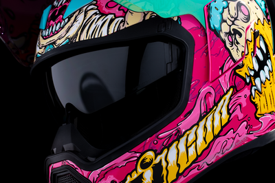 ICON Airflite™ Helmet Snack Attack MIPS® Pink XL with Fog-Free Dropshield and Advanced Ventilation