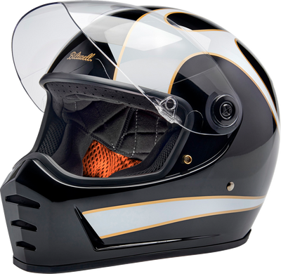 BILTWELL Lane Splitter Helmet 2XL - Gloss Black and White Flames, Part 1004-570-506