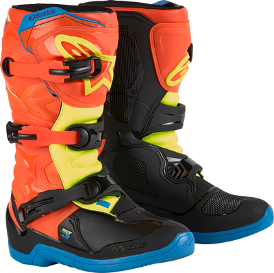 Alpinestars Youth Tech3S Boots - Orange, Blue, Yellow & Black for Junior Riders, US 3 / EU 35.5