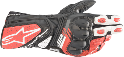 Alpinestars SP-8 V3 Motorcycle Gloves - Black, White & Bright Red, XL (Part No. 3558321-1304-XL)