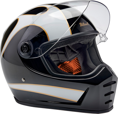 BILTWELL Lane Splitter Helmet - Gloss Black and White Flames, Large (Part No. 1004-570-504)