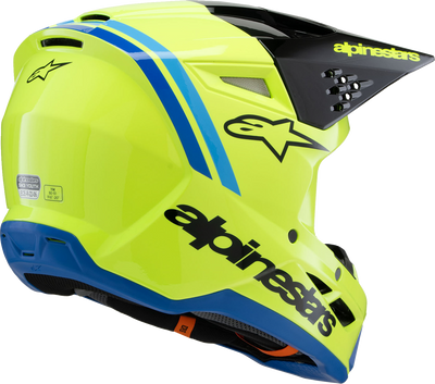Alpinestars Youth SM3 Helmet - Radium Gloss Yellow Fluo with Black and Blue Accents - Size Large (Part Number 8301825-5017-YL)
