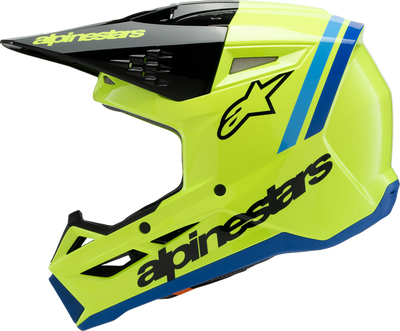 Alpinestars Youth SM3 Helmet - Radium Gloss Yellow Fluo with Black and Blue Accents - Size Large (Part Number 8301825-5017-YL)