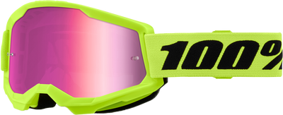 100-Percent Strata 2 Goggle Neon Yellow Mirror Pink Lens – Premium Performance Riding Eyewear