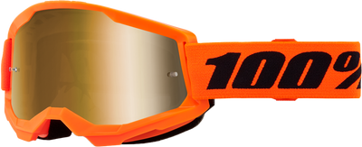 100-Percent Strata 2 Goggle Neon Orange Mirror Gold Lens – Premium Performance Riding Eye Wear