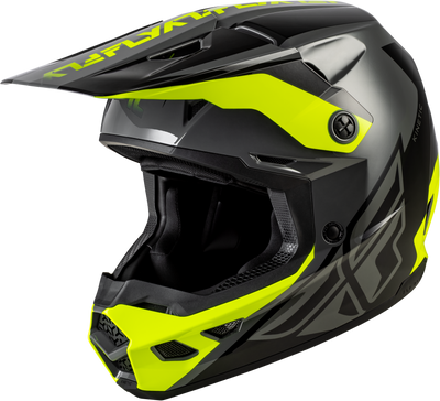 FLY Racing Kinetic Crest Helmet Grey/Black/Hi Vis Medium - Lightweight Off-Road Motorcycle Helmet with Advanced Ventilation