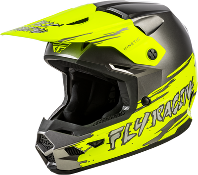 Fly Racing Youth Kinetic Surge Helmet Grey/Hi Vis YM - Lightweight Off-Road Motorcycle Helmet with Superior Ventilation and Custom Fit