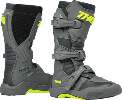 THOR Youth Blitz XR Boots - Gray/Charcoal, US 4 - Durable Motorcycle Footwear with Adjustable Straps and Reinforced Toe Cap