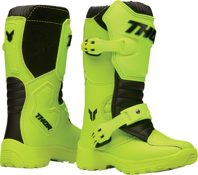 THOR Blitz XR Mini Boots Acid US 11 - Durable Injection Molded MX Boots with Adjustable Straps and Steel Shank