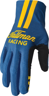 THOR Mainstay Gloves Roosted Navy/Lemon XS - Lightweight Motorcycle Riding Gloves with Perforated Clarino® Palm and Enhanced Control