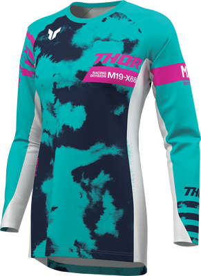 THOR Women's Launchmode Bleach Jersey - White/Aqua, Small - Part Number 2911-0346