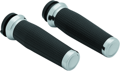 Kuryakyn Thresher Grips Throttle-By-Wire Chrome – Ergonomic PowerSports Handlebar Grips with Shark Tooth Knurling