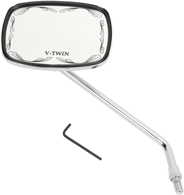 EMGO Die-Cast Chrome V-Twin Scrolled Side View Mirror - Rectangle, M10 x 1.25 (Left Hand) - Part Number 20-21751