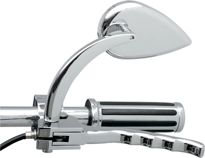 DRAG SPECIALTIES Teardrop Chrome Side View Mirror with Curved Long Stem, Part 0640-0387
