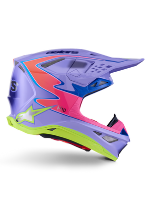 Alpinestars S M10 Jett Lawrence R01 Helmet Purple, Pink Fluorescent, and Yellow Fluorescent Large