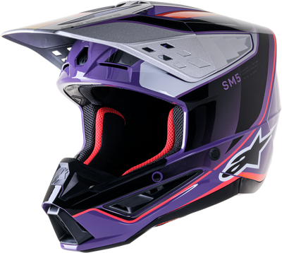 Alpinestars SM5 Sail Helmet Violet/Black/Silver Glossy Medium - Impact-Resistant Motorcycle Helmet with Advanced Ventilation