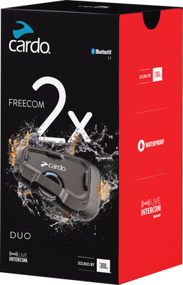 CARDO Freecom 2X Bluetooth Headset Duo - Motorcycle Intercom System with 1.2 km Range and 13-Hour Battery Life