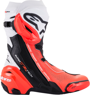 Alpinestars Supertech R Vented Boots US 9.5 / EU 44 by Alpinestars - Black, Fluorescent Red, White (Part Number 2220121-124-44)