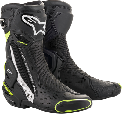 Alpinestars SMX Plus V2 Vented Motorcycle Racing Boots - Black/White/Yellow US 6 / EU 39
