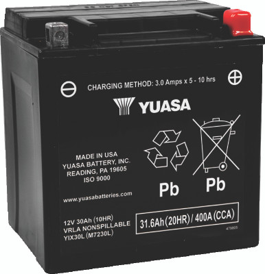 Yuasa YIX30L Maintenance Free AGM Motorcycle Battery for Harley Davidson 2008-2009 Models
