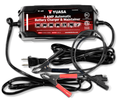 Yuasa Battery 3 Amp Charger & Maintainer for 12V Powersports Batteries (Part Number: YUA3AMPCH)