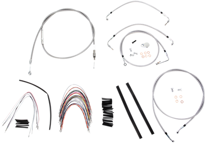 BURLY BRAND Complete Stainless Braided Handlebar Cable/Brake Line Kit - 16" Ape Hangers- '08-'13 Touring B30-1095