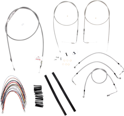 BURLY BRAND Complete Stainless Braided Handlebar Cable/Brake Line Kit - 16" Ape Hangers - '07 Touring B30-1086