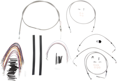 BURLY BRAND Complete Stainless Braided Handlebar Cable/Brake Line Kit - 15" Ape Hangers - '08-'13 FLH B30-1104
