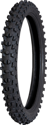 Dunlop Geomax MX34 front tire showing tread blocks and sidewall