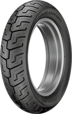 Three-quarter angle studio view of the Dunlop D401 160/70B17 rear blackwall cruiser tire displaying its deep computer-optimized center grooves against a plain white backdrop.