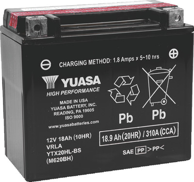 Yuasa YTX20HL-BS High Performance AGM battery with supplied electrolyte bottle pack