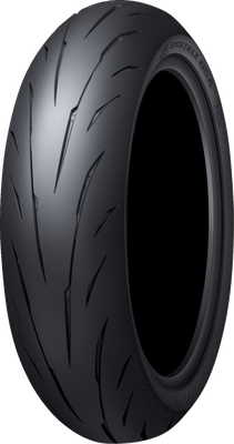 A studio product photograph of the Dunlop Sportmax Q5A rear motorcycle tire in 140/70ZR17 66H sizing, set against a clean white background. Mounted on a metallic rim and standing vertically at a three-quarter perspective, the tire highlights its versatile hypersport tread profile engineered for small-to-middleweight sportbikes, lightweight commuters, and spirited street riding. It features sweeping lateral tread channels designed to effectively disperse water while maximizing rubber contact area at lean angles, constructed with Dunlop's all-around compound technology for rapid warm-up times, extended tread wear, and predictable cornering grip, completed by clean embossed "SPORTMAX Q5A" sidewall branding along its matte black rubber casing.