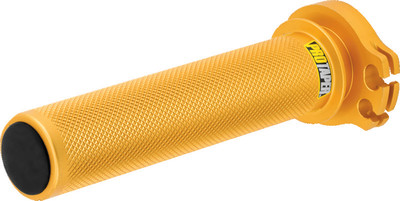 A high-resolution studio product photograph of the ProTaper Twister Throttle Assembly (Part #025074) engineered specifically for KTM and Husqvarna off-road models, set against a clean white background. Displayed at a studio perspective angle, the assembly is precision CNC-machined from lightweight, high-strength 6061-T6 billet aluminum with a hard-anodized finish. It features an integrated sealed radial ball bearing at the outer handlebar end combined with an internal low-friction Teflon sleeve, eliminating cable drag and resistance for precise, effortless throttle action. The tube incorporates an aggressively knurled outer surface to ensure optimal grip-to-tube bonding, a removable plastic end plug for seamless wrap-around handguard installation, and laser-etched ProTaper branding.