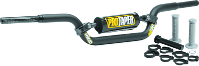 A high-resolution studio product photograph of the ProTaper Micro KTM 50 Handlebar (Part Number 025038), set against a clean white background. Displayed from a front-facing studio angle, the handlebar is precision-engineered from high-strength 2000-series aluminum with a durable anodized finish. Specifically tailored for youth riders on KTM 50cc models, it features ProTaper's specialized reduced-diameter tubing at the grip sections to accommodate smaller hands for superior control, while maintaining a standard 7/8-inch clamp diameter at the center mount.