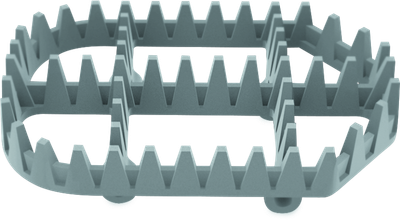 A high-resolution studio product photograph of a ProTaper SS (Stainless Steel) Standard Cleat Kit, set against a clean white background. Displayed at a three-quarter angle, the heavy-duty cast stainless steel replacement cleat features a raw satin metallic finish, aggressive perimeter and cross-member teeth for uncompromising boot grip, and an open mud-clearing arch design. Engineered as a rugged upgrade or replacement for ProTaper footpegs, this standard-height cleat provides maximum traction and long-lasting durability under severe off-road conditions.