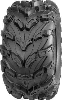 A high-resolution studio product photograph of a QuadBoss QBT672 Radial Mud ATV/UTV tire in size 26x12R12, set against a clean white background. Displayed at a front-three-quarter angle, the heavy-duty rear radial mud ATV/UTV tire features an aggressive directional V-tread pattern with deep center lugs, wide self-cleaning cleanout channels, and stepped sidewall tread elements for maximum mud traction and side-bite. Constructed with an 8-ply rated radial carcass, the durable black rubber casing displays crisp embossed sidewall text including "QUADBOSS", "QBT672", and "26x12R12".