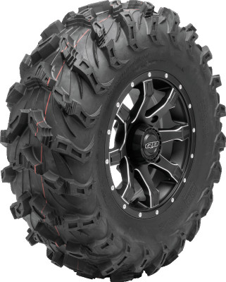 A high-resolution studio product photograph of a QuadBoss QBT673 Mud UTV tire in size 27x10-14, set against a clean white background. Displayed at a front-three-quarter angle, the aggressive extreme-terrain mud tire features deep, directional tread lugs designed for ultimate mud cleanout, enhanced bite in deep ruts, and wraparound shoulder protection. Constructed with a heavy-duty 6-ply rated carcass, the durable black rubber casing displays crisp embossed sidewall text including "QUADBOSS", "QBT673", and "27x10-14".