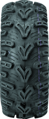 A high-resolution studio product photograph of a QuadBoss QBT448 Utility ATV tire in size 24x9-11, set against a clean white background. Displayed at a front-three-quarter angle, the heavy-duty utility ATV tire features an aggressive multi-surface tread pattern with deep lug spacing for mud dispersion and extended shoulder lugs for enhanced sidewall protection and cornering bite. Constructed with a 6-ply rated carcass, the durable black rubber casing displays crisp embossed sidewall text including "QUADBOSS", "QBT448", and "24x9-11".