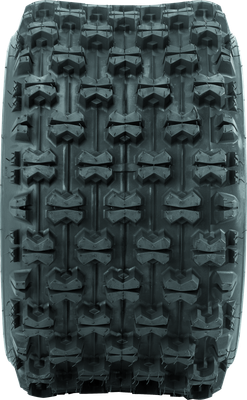 A high-resolution studio product photograph of a QuadBoss QBT739 Series ATV tire in size 20x11-10, set against a clean white background. Displayed at a front-three-quarter angle, the wide rear sport ATV tire features a low-profile design with an aggressive knobby tread pattern, spaced center blocks for optimal traction, and durable shoulder lugs. Constructed with a 4-ply rated carcass, the black rubber tire displays crisp embossed sidewall text including "QUADBOSS", "QBT739", and "20x11-10".