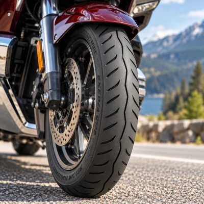 Bridgestone Exedra G709 130/70R18 63H front motorcycle tire installed on touring motorcycle